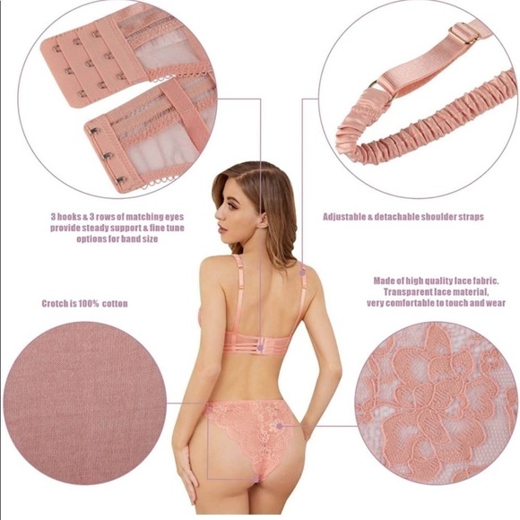 Guoeappa Women's Sexy Soft Lace Lingerie Floral Underwire Sheer pink size Small - Picture 12 of 12